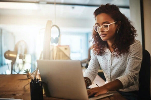 woman working on a laptop